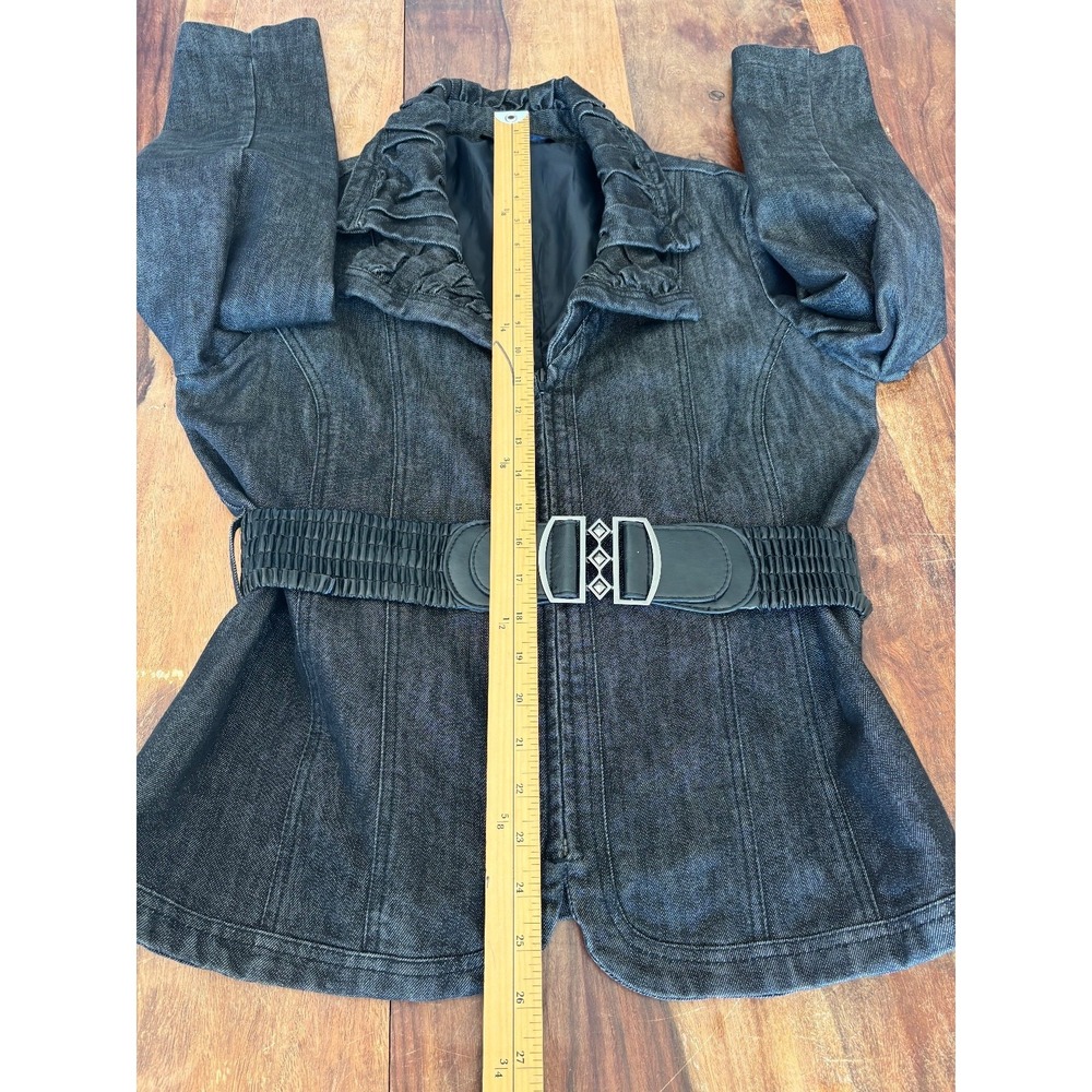 Y2K retro Simon Change Denim dark wash blazer belted womens' size 12 streetstyle - Picture 4 of 9